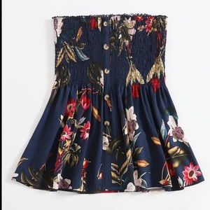 SHEIN Plus - Curve Floral Print Shirred Tube Top